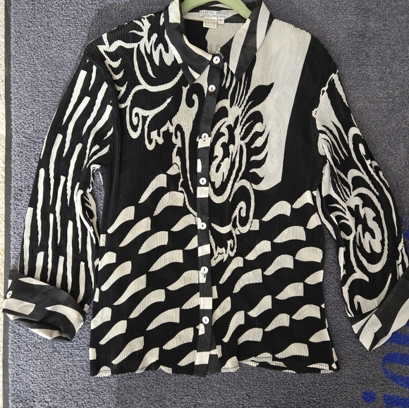 ALBERTO MAKALI New York Paris MILANO Retro Y2k Vintage Black & White Women's Top - Picture 2 of 9